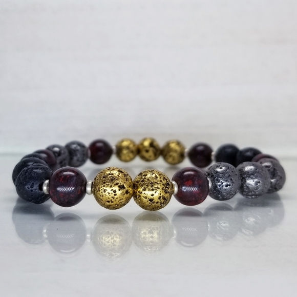 Brecciated Jasper & Lava Bead Stretch Bracelet - Picture 3 of 8